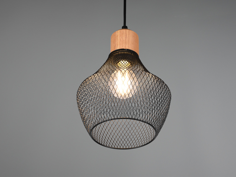 Vintage Pendelleuchte VALERIA Lampenschirm Drahtgeflecht Schwarz Ø 18cm