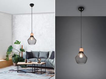 Vintage Pendelleuchte VALERIA Lampenschirm Drahtgeflecht Schwarz Ø 18cm