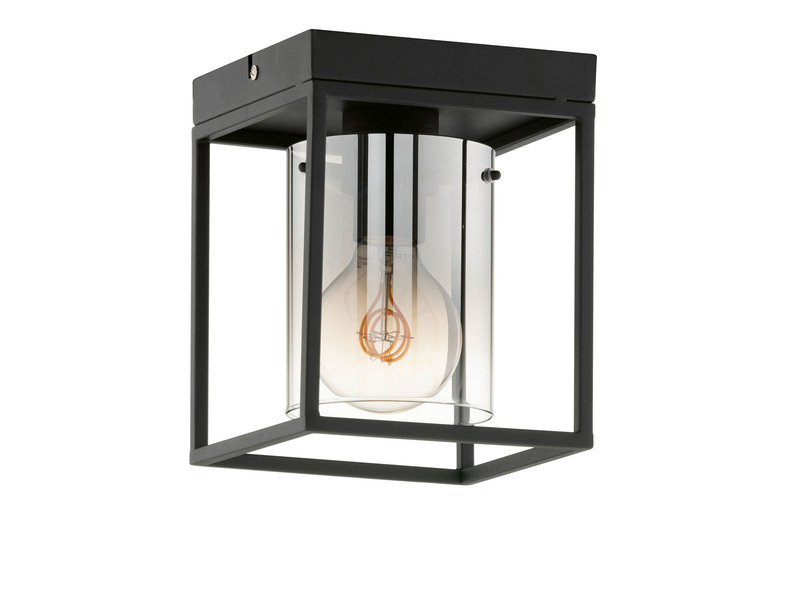 Deckenlampe 1-flammig Schwarz mit Rauchglas & LED dimmbar, Quadrat 16cm