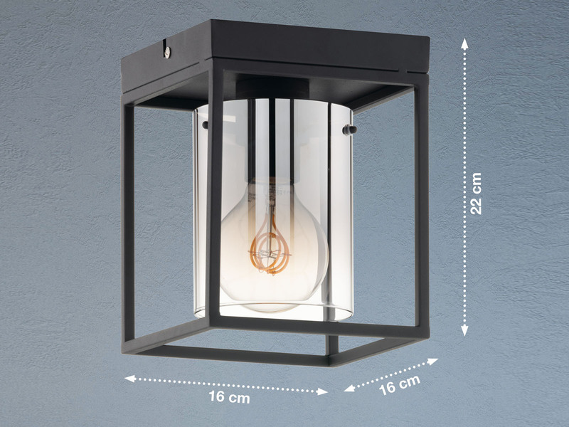 Deckenlampe 1-flammig Schwarz mit Rauchglas & LED dimmbar, Quadrat 16cm