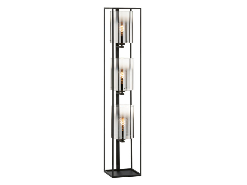 Stehlampe 3-flammig Schwarz mit Rauchglas & LED dimmbar, Höhe 130cm