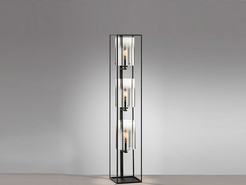 Stehlampe 3-flammig Schwarz mit Rauchglas & LED dimmbar, Höhe 130cm