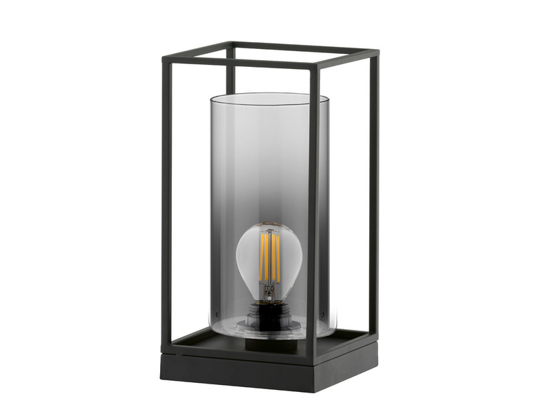 Tischlampe Schwarz mit Rauchglas & LED dimmbar, Höhe 30cm