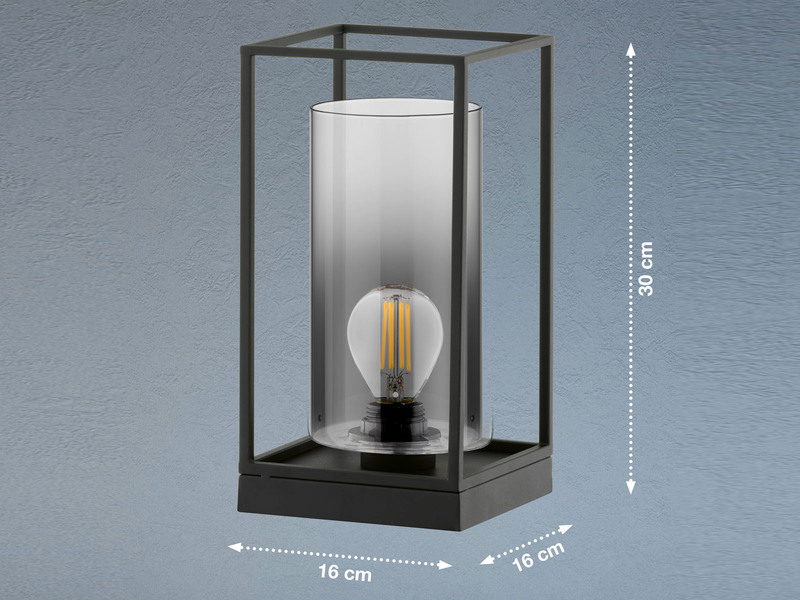 Tischlampe Schwarz mit Rauchglas & LED dimmbar, Höhe 30cm