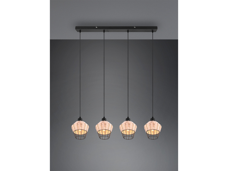 Pendelleuchte BORKA Rattan Geflecht Natur & Gitter im Boho Stil, Breite 95cm