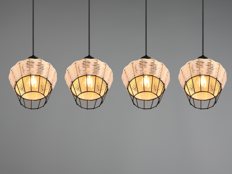 Pendelleuchte BORKA Rattan Geflecht Natur & Gitter im Boho Stil, Breite 95cm