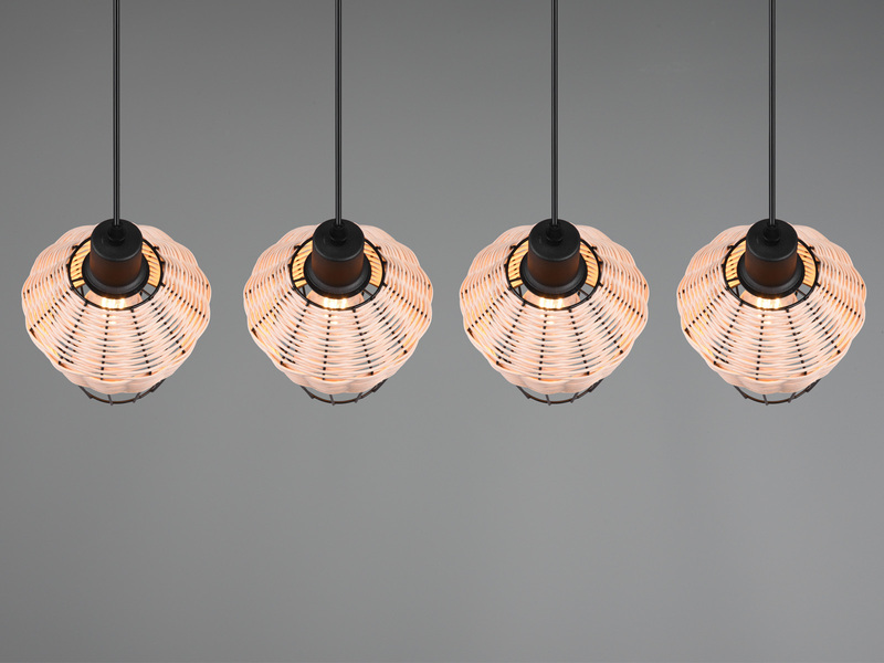 Pendelleuchte BORKA Rattan Geflecht Natur & Gitter im Boho Stil, Breite 95cm