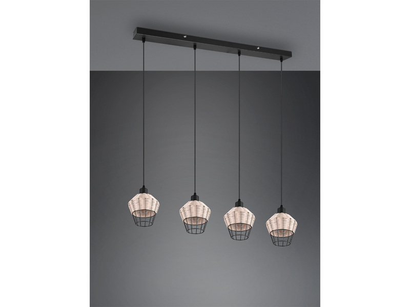Pendelleuchte BORKA Rattan Geflecht Natur & Gitter im Boho Stil, Breite 95cm