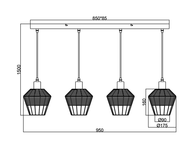 Pendelleuchte BORKA Rattan Geflecht Natur & Gitter im Boho Stil, Breite 95cm