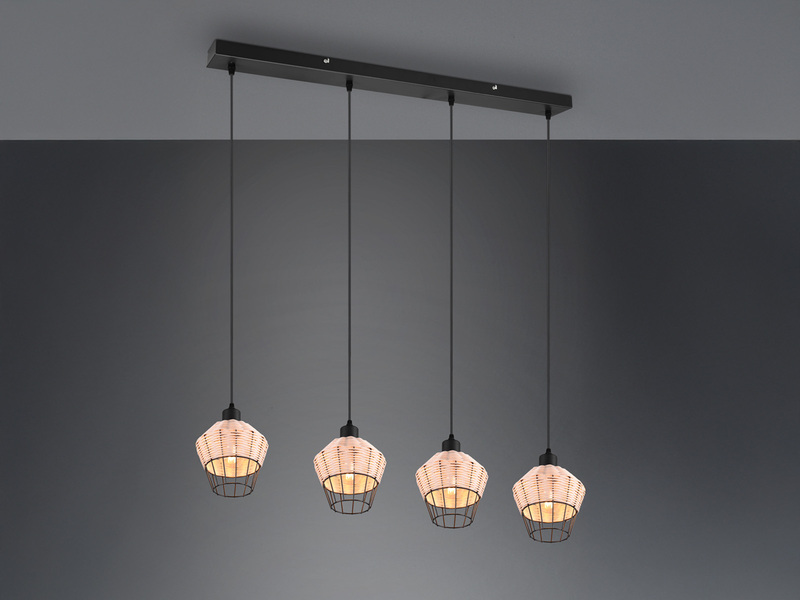 Pendelleuchte BORKA Rattan Geflecht Natur & Gitter im Boho Stil, Breite 95cm