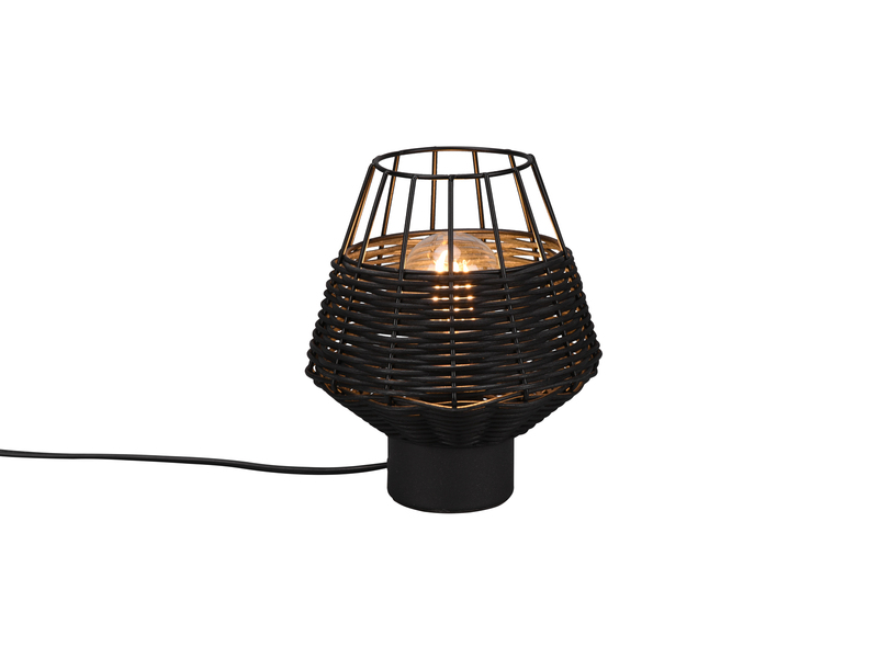 LED Tischleuchte Rattan Geflecht und Gitter Schwarz im Boho Stil Ø 18cm