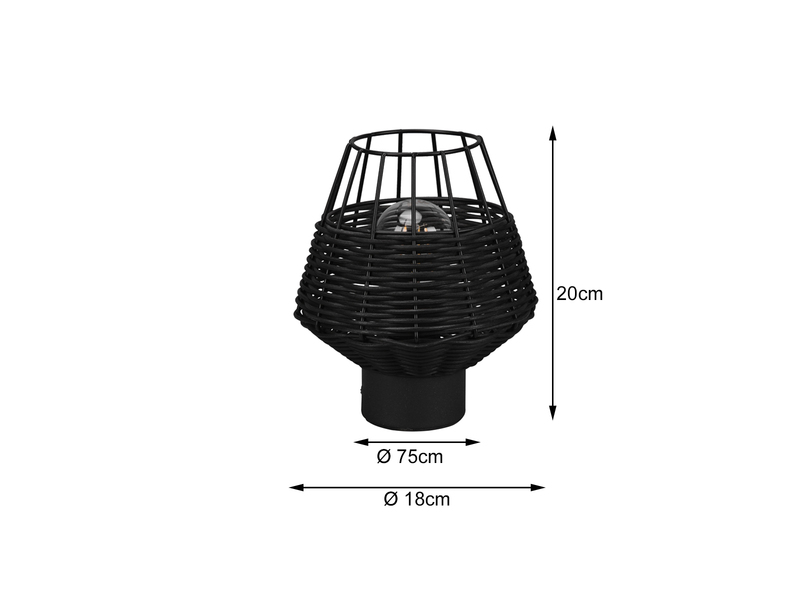 LED Tischleuchte Rattan Geflecht und Gitter Schwarz im Boho Stil Ø 18cm