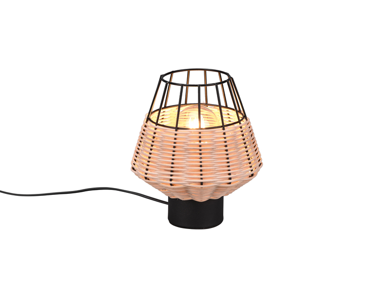 LED Tischleuchte Rattan Geflecht Natur und Gitter im Boho Stil Ø 18cm