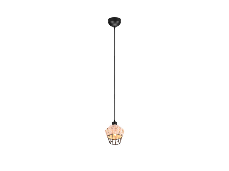 LED Pendelleuchte mit Rattan Geflecht Natur und Gitter im Boho Stil Ø 18cm