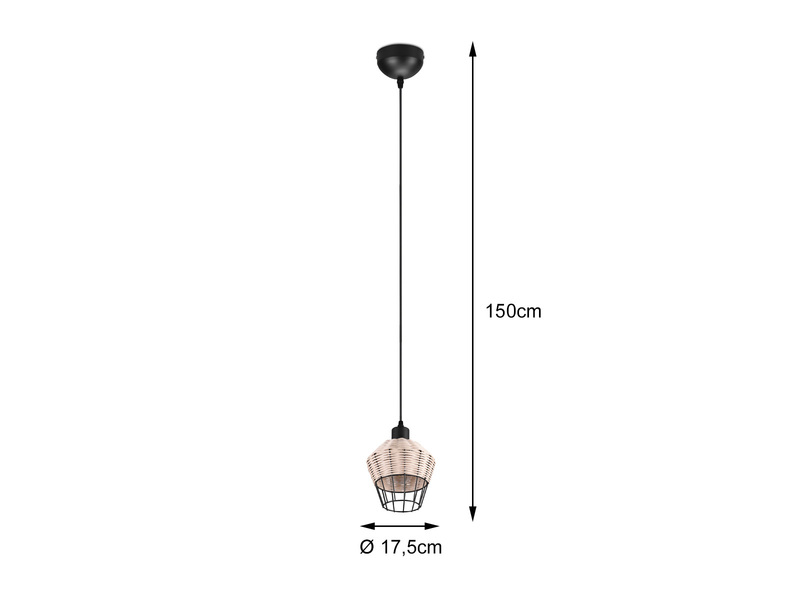 LED Pendelleuchte mit Rattan Geflecht Natur und Gitter im Boho Stil Ø 18cm