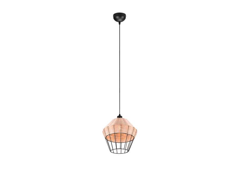 LED Pendelleuchte mit Rattan Geflecht Natur und Gitter im Boho Stil Ø 30cm