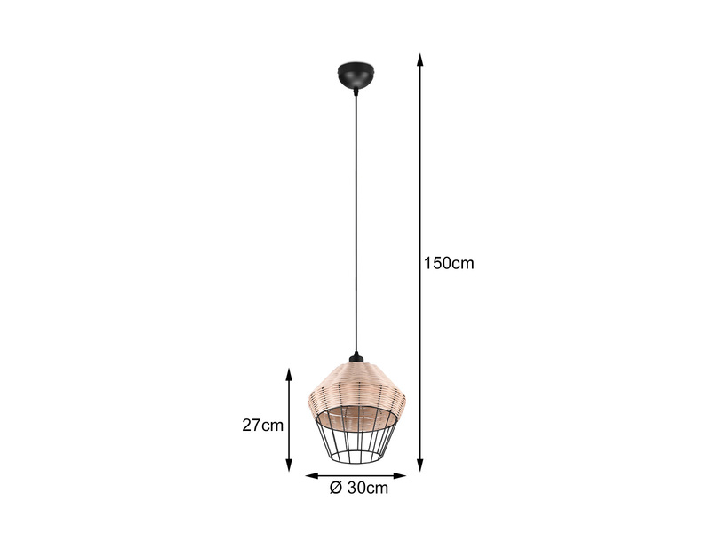 LED Pendelleuchte mit Rattan Geflecht Natur und Gitter im Boho Stil Ø 30cm