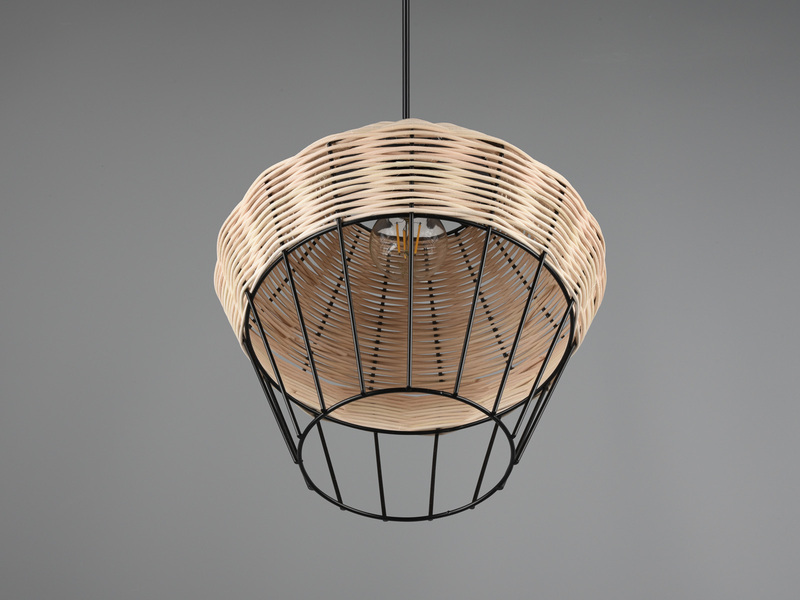 LED Pendelleuchte mit Rattan Geflecht Natur und Gitter im Boho Stil Ø 30cm