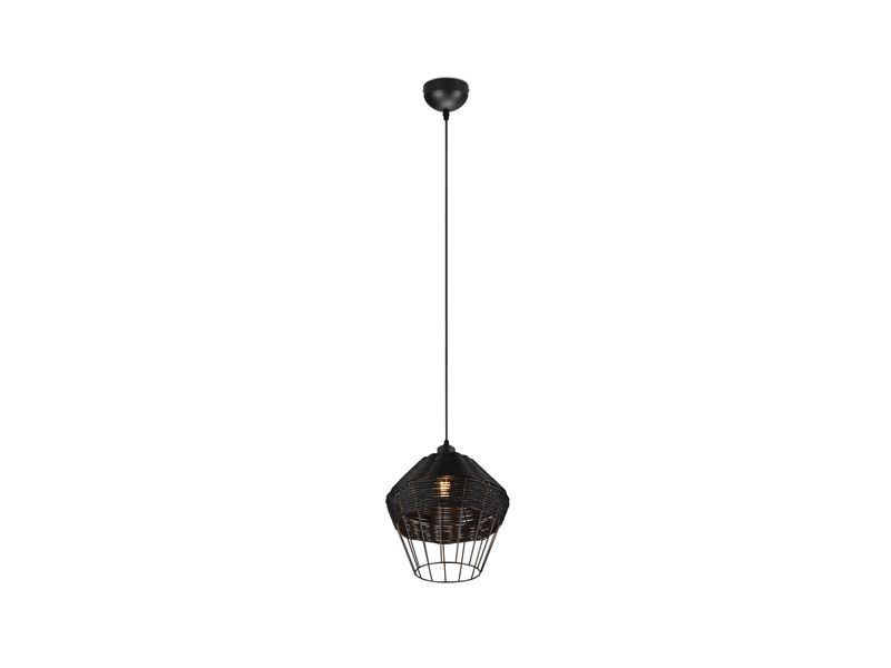 LED Pendelleuchte mit Rattan Geflecht und Gitter Schwarz im Boho Stil Ø 30cm