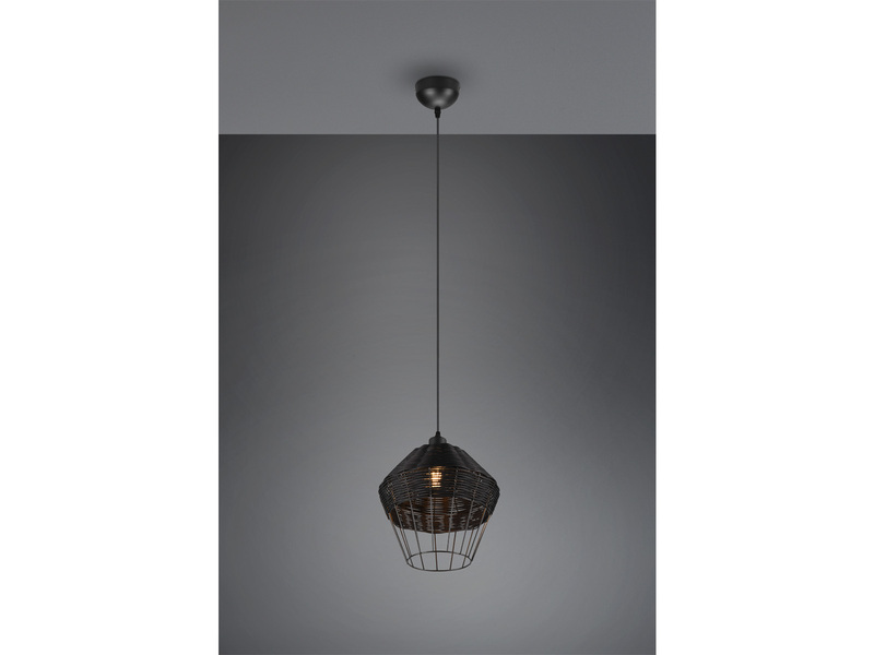 LED Pendelleuchte mit Rattan Geflecht und Gitter Schwarz im Boho Stil Ø 30cm