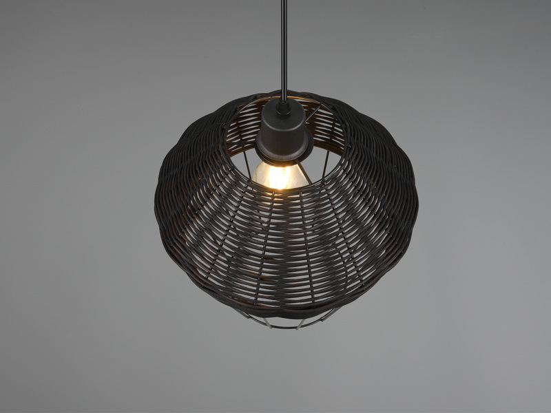 LED Pendelleuchte mit Rattan Geflecht und Gitter Schwarz im Boho Stil Ø 30cm