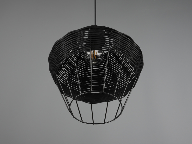 LED Pendelleuchte mit Rattan Geflecht und Gitter Schwarz im Boho Stil Ø 30cm