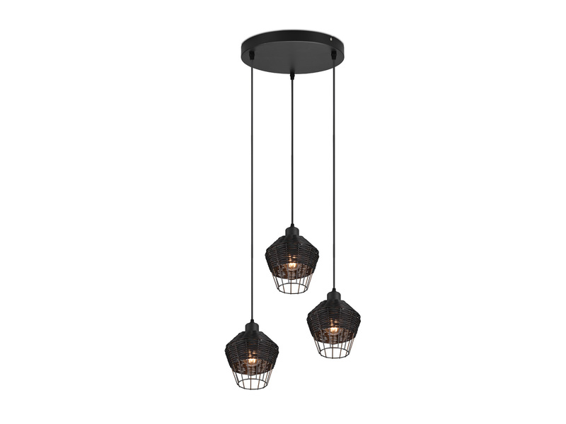LED Pendelleuchte mit Rattan Geflecht und Gitter Schwarz im Boho Stil Ø 41cm