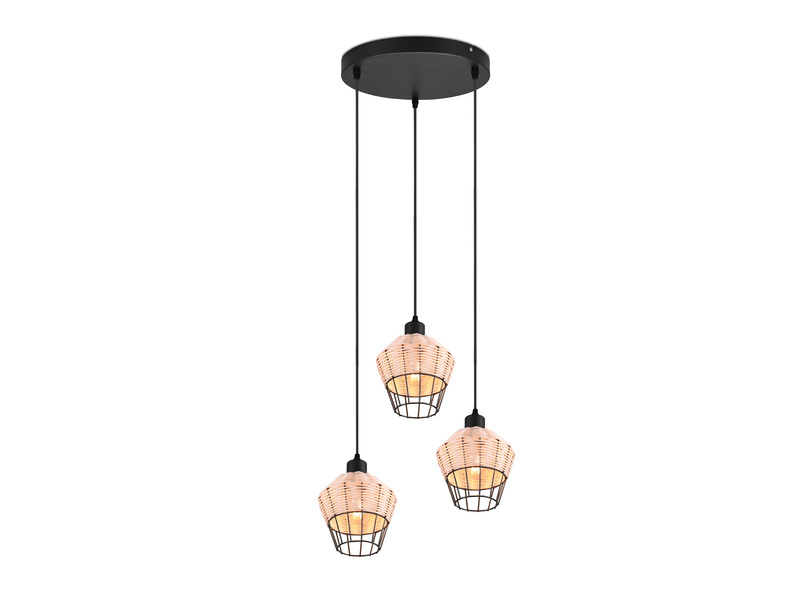 LED Pendelleuchte mit Rattan Geflecht Natur und Gitter im Boho Stil Ø 41cm