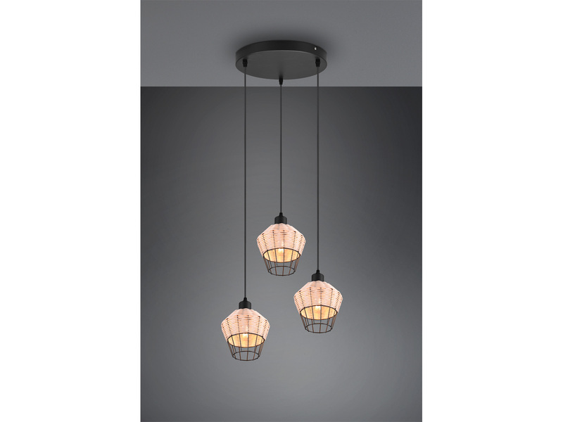 LED Pendelleuchte mit Rattan Geflecht Natur und Gitter im Boho Stil Ø 41cm