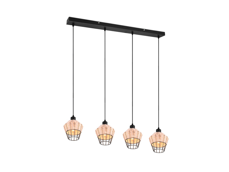 LED Balken Pendelleuchte Rattan Geflecht Natur & Gitter im Boho Stil 95cm