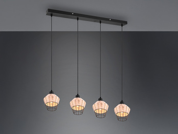 LED Pendelleuchte mit Rattan Geflecht Natur & Gitter im Boho Stil 95cm