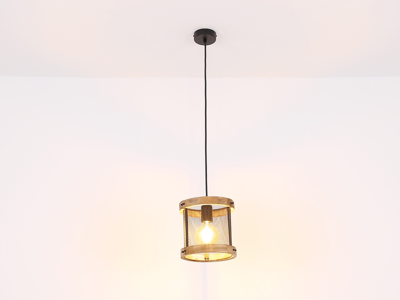 LED Pendelleuchte mit Holz & Draht Lampenschirm, 1-flammig Ø20cm