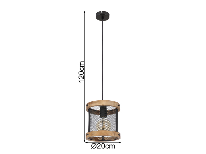 LED Pendelleuchte mit Holz & Draht Lampenschirm, 1-flammig Ø20cm