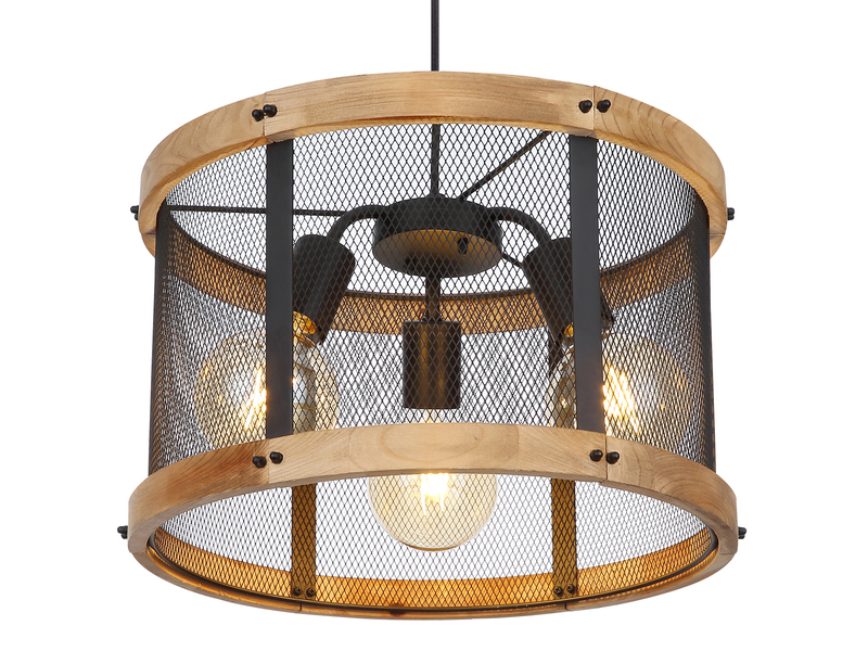 LED Pendelleuchte mit Draht Lampenschirm & Holz, 3-flammig Ø40cm