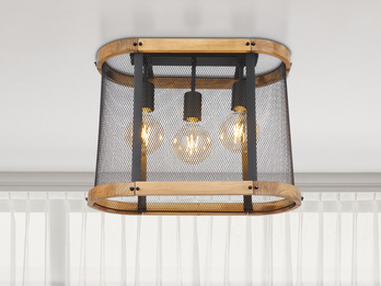 LED Deckenleuchte mit Holz & Gitter schwarz, 3-flammig 45cm breit