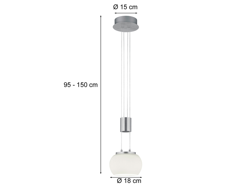 LED Pendelleuchte MADISON 1 flammig Silber mit Milchglas, Ø 18cm