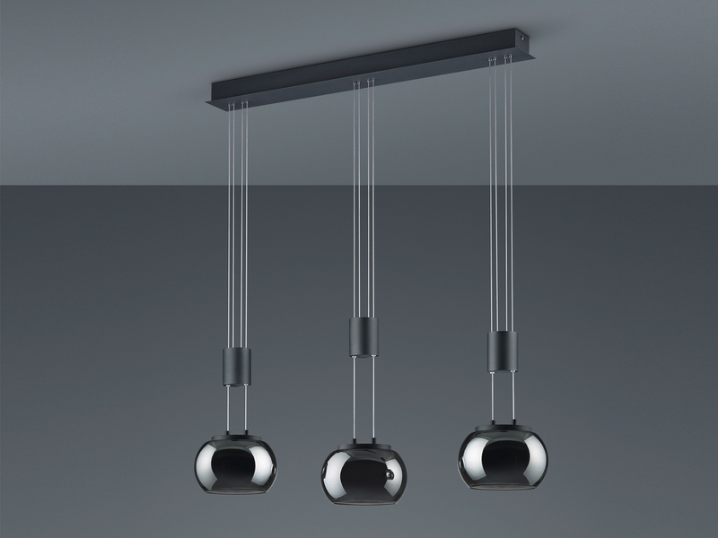 LED Pendelleuchte MADISON 3-flammig Rauchglas, höhenverstellbar, Breite 82cm