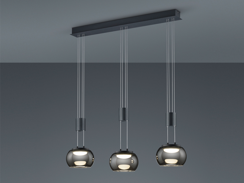 LED Pendelleuchte MADISON 3-flammig Rauchglas, höhenverstellbar, Breite 82cm