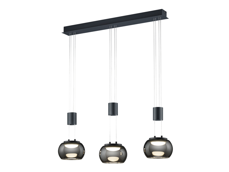 LED Pendelleuchte MADISON 3-flammig Rauchglas, höhenverstellbar, Breite 82cm