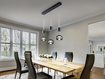 LED Pendelleuchte MADISON 3-flammig Rauchglas, höhenverstellbar, Breite 82cm