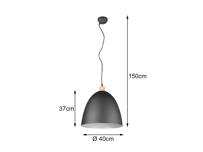 Pendelleuchte JAGGER Lampenschirm Metall/Holz Schwarz Ø40cm