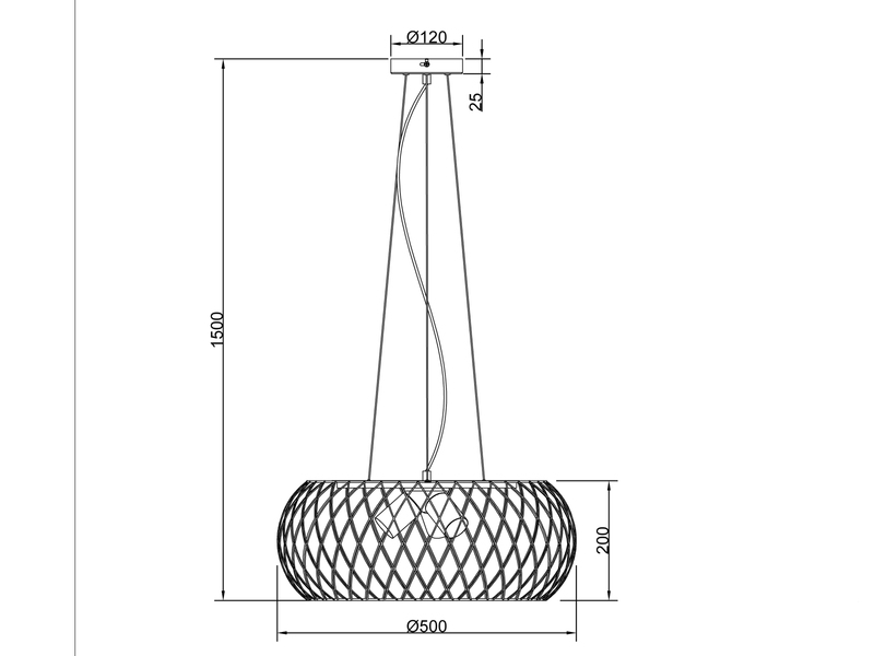 Pendelleuchte TAMIL 3 flammig Holz & Gitterschirm Silber antik Ø 50 cm