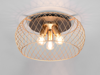 LED Deckenleuchte mit Gitter Lampenschirm in Messing matt Ø 50cm