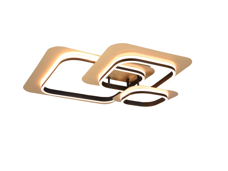 LED Große Designer Deckenleuchte LUGO in Gold mit Schwarz dimmbar, Breite 74cm
