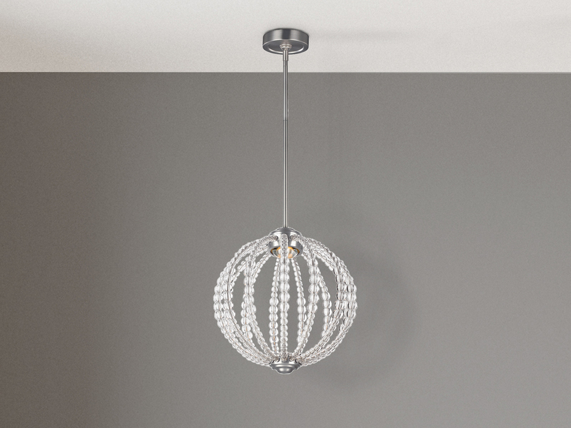 LED Designer Pendelleuchte OBERLIN Kugel mit Perlen aus Kristallglas, Ø 35cm