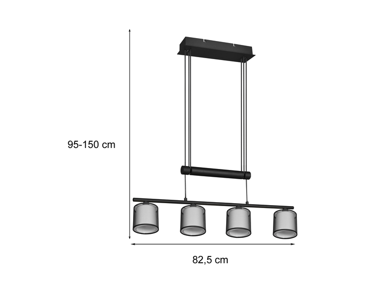 Pendelleuchte BURTON höhenverstellbar 4-flammig Stoff Organza, Breite 82,5cm