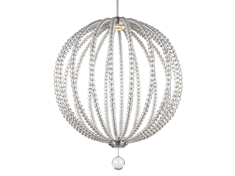 XXL LED Designer Pendelleuchte OBERLIN Kugel mit Perlen aus Kristallglas, Ø 81cm