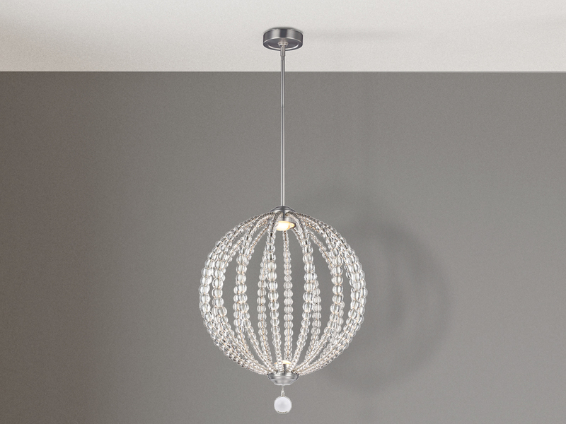 XXL LED Designer Pendelleuchte OBERLIN Kugel mit Perlen aus Kristallglas, Ø 81cm
