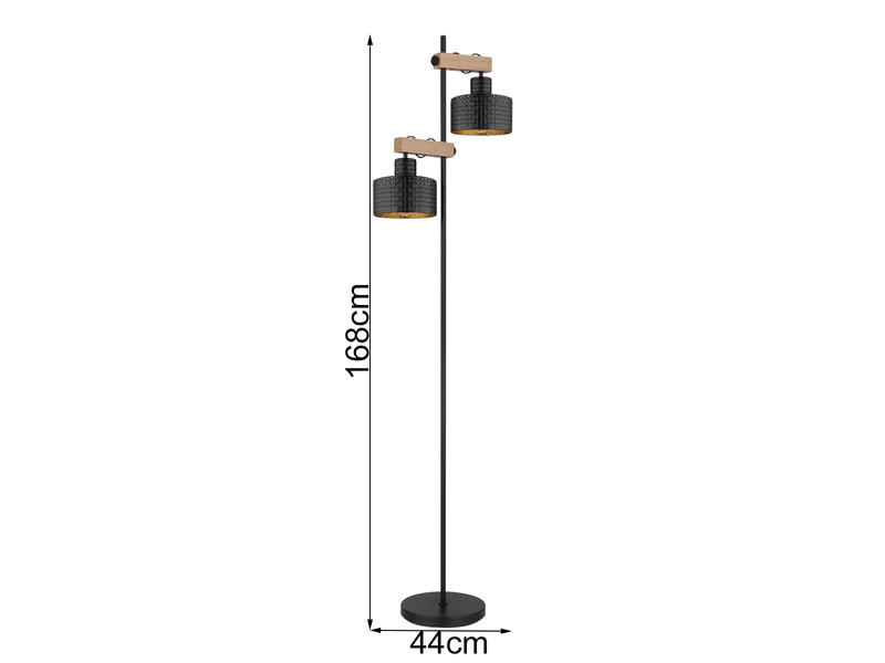 Große Stehleuchte RIELLY Metall Schwarz Gold 2-flammig, Höhe 168cm