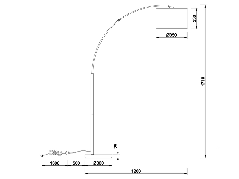 Bogenleuchte BURTON mit Stoff Organza transparent Schwarz innen Weiß, 171cm